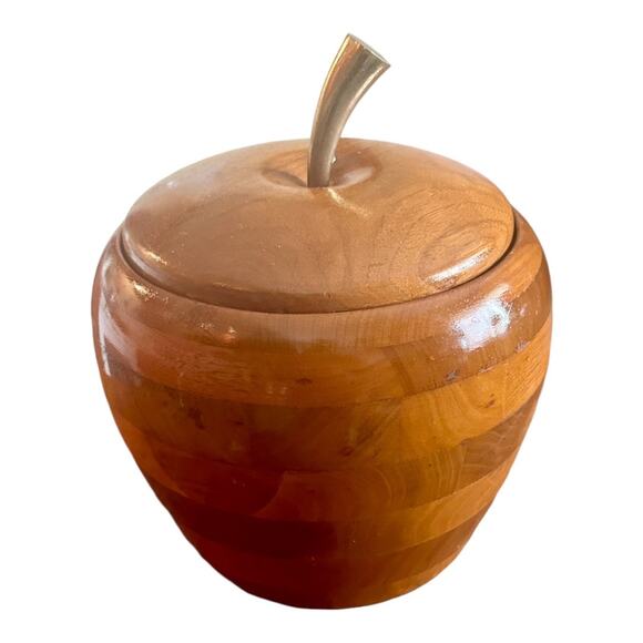 Vintage 1950s Mid Century Modern Antique Walnut Brass Stem Apple Ice Bucket - Picture 1 of 2